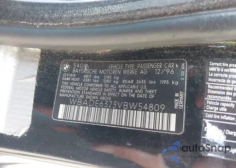 1997 BMW 540Ia from USA, damaged, VIN WBADE6323VBW54809